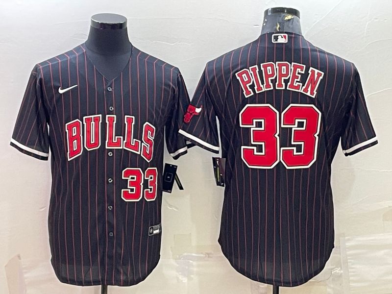 Men Chicago Bulls #33 Pippen Black Stripe Game Nike 2022 NBA Jersey->chicago bulls->NBA Jersey